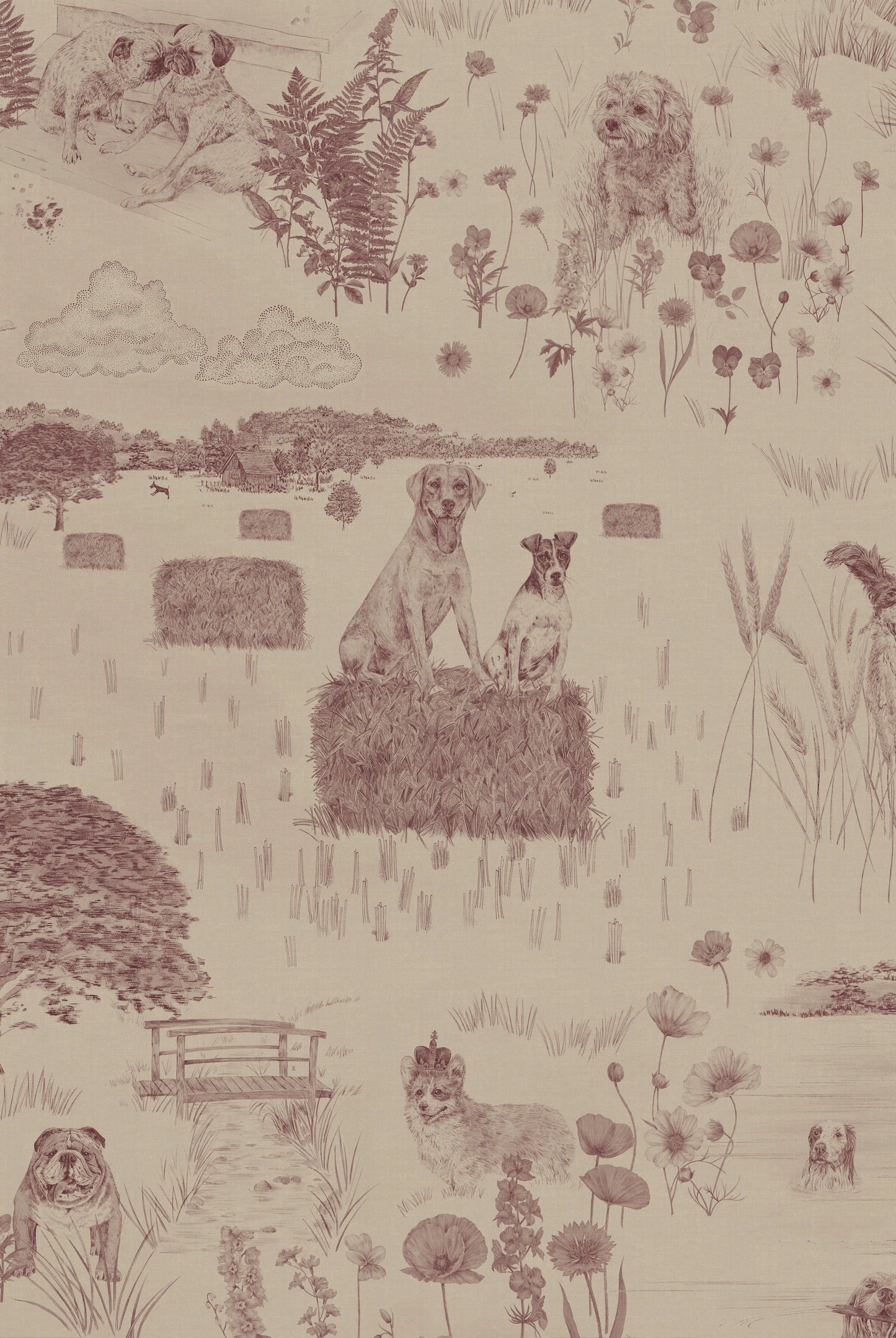 Papier Peint DOG TALES Burgandy