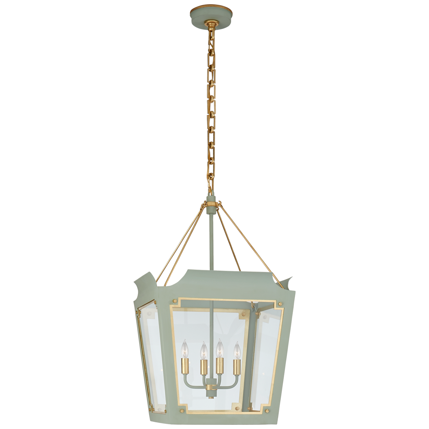Suspension Caddo Medium Lantern Céladon Doré et Verre