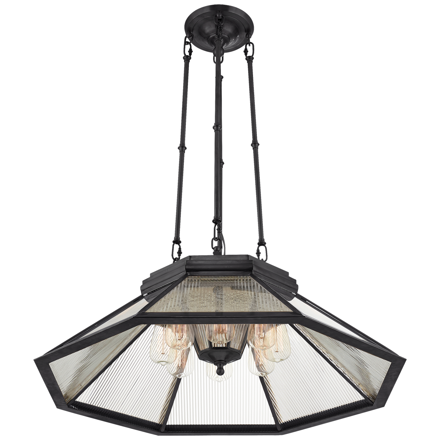 Rivington Chandelier Medium Bronze Clear Ribbed Glass