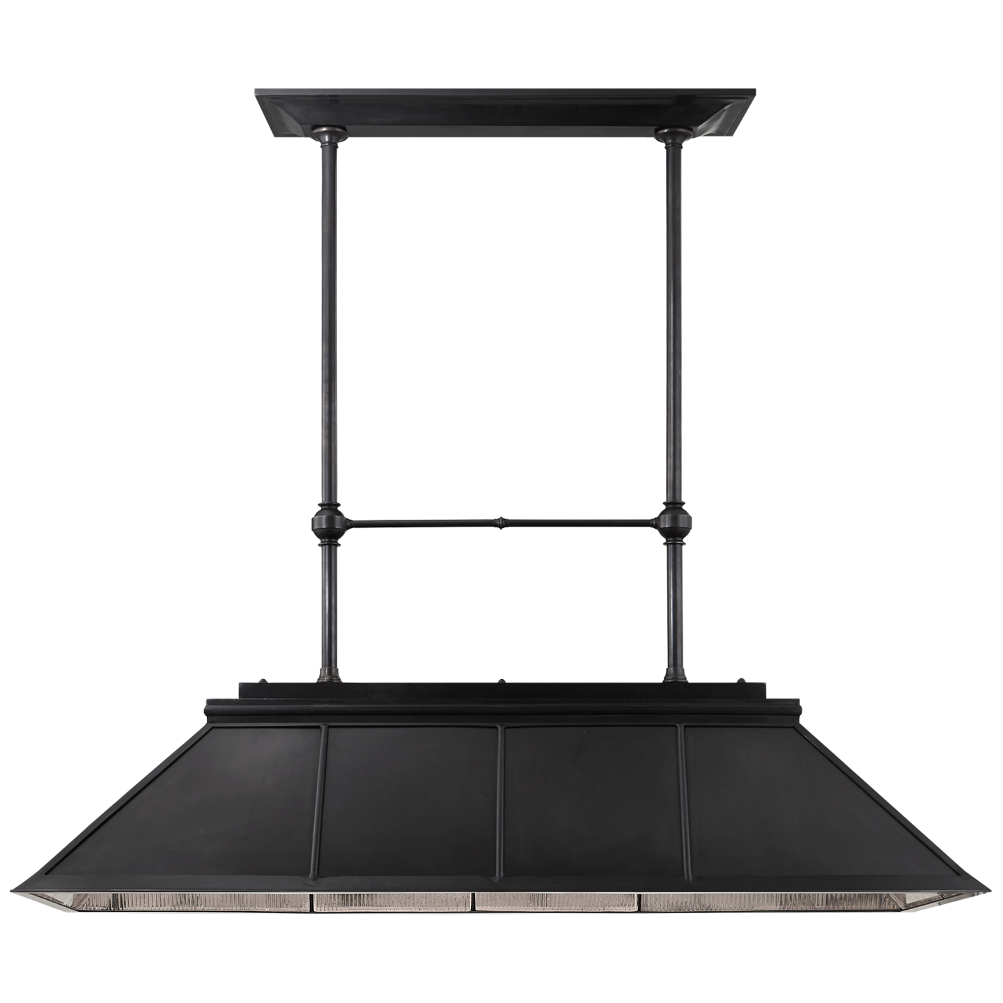 Rivington Pendelleuchte, großer Billard-Bronze-Antik-Rippenspiegel