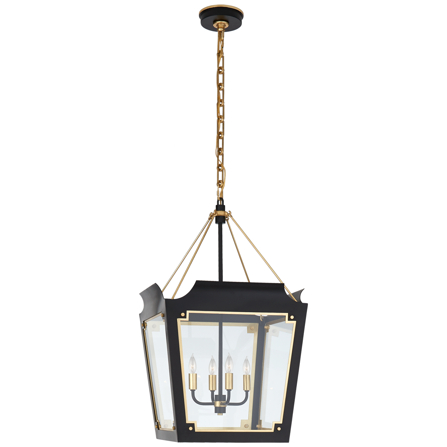 Suspension Caddo Medium Lantern Noir Mat Doré et Verre