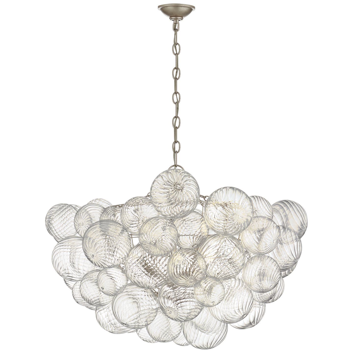 Chandelier Talia Large Feuille d'argent bruni et Verre