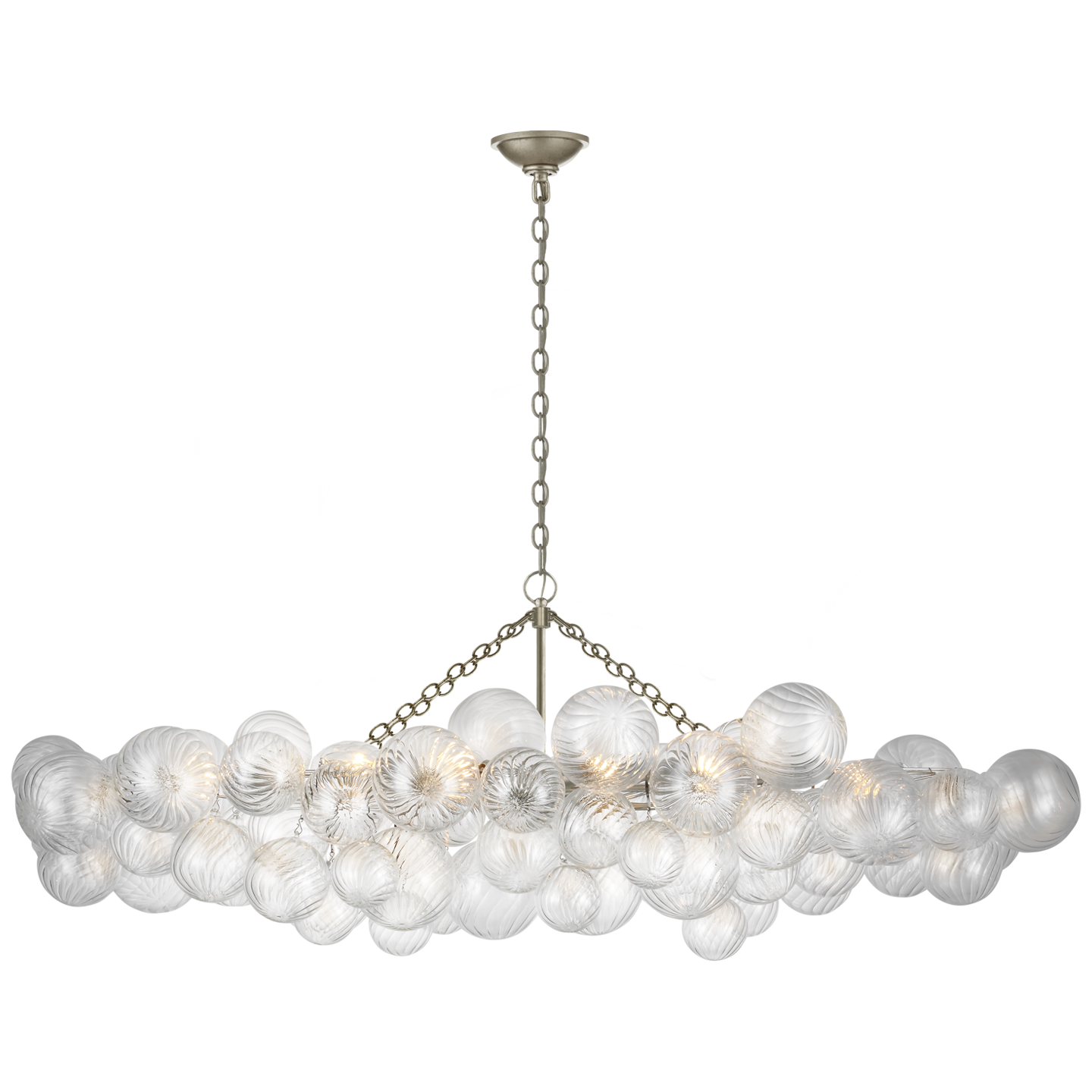 Chandelier linéaire Talia Large Feuille d'argent bruni et Verre