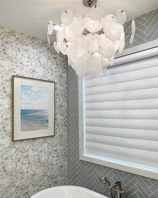 Loire-Kronleuchter, groß, geripptes Glas in Nickelweiß