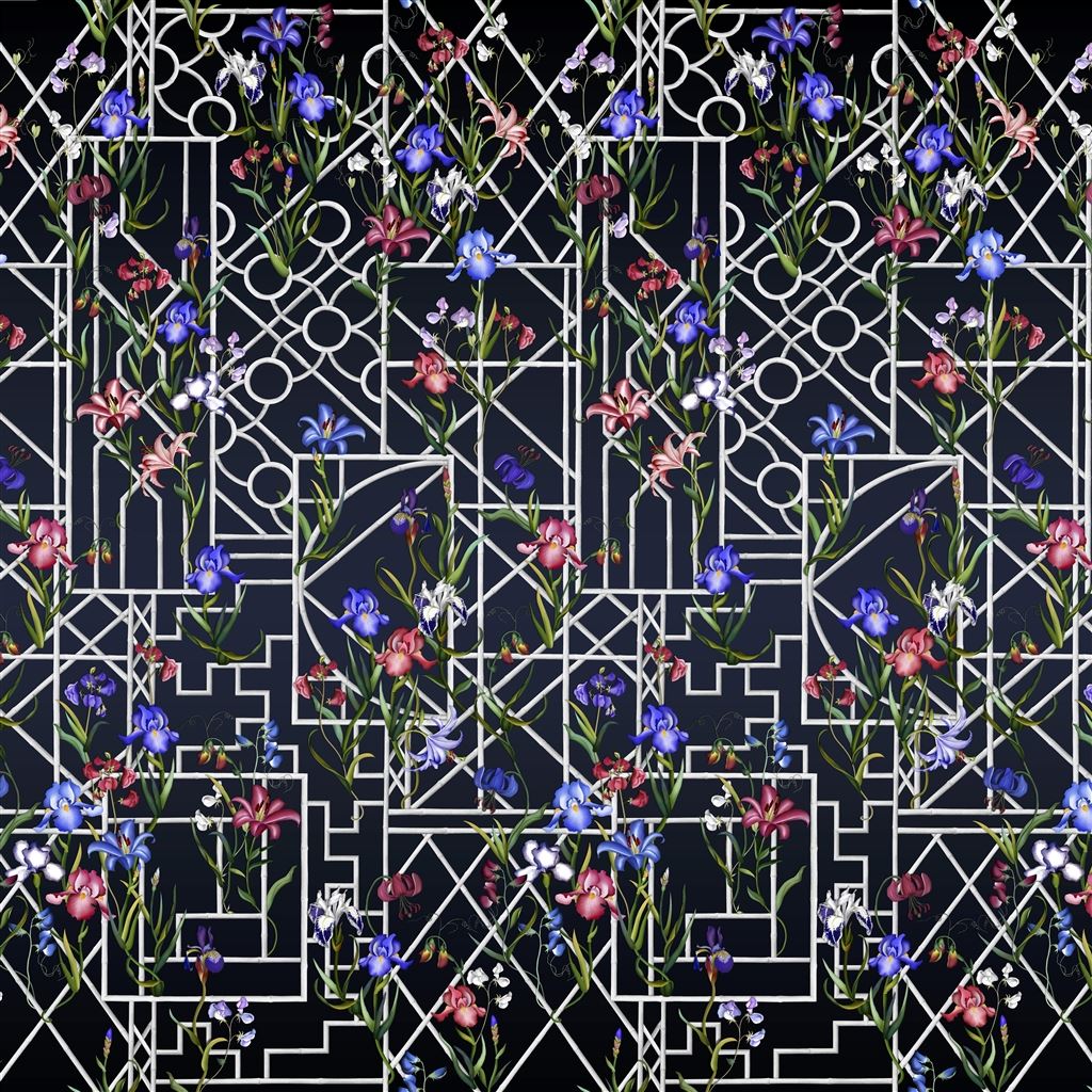 Fretwork Garden Panoramic Indigo