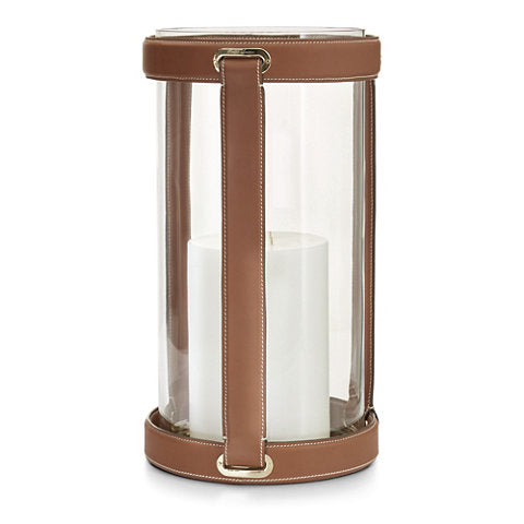 Hurricane Riley Tealight Holder Brass Brown Leather