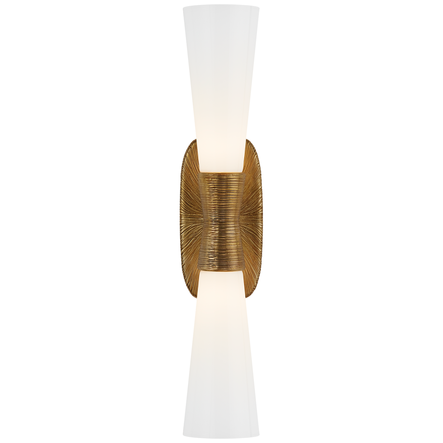 Utopia Double Tall white glass wall light - Brass