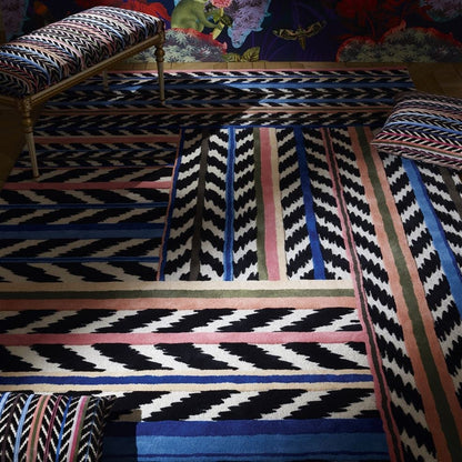 Blauer Jaipur-Streifen-Teppich