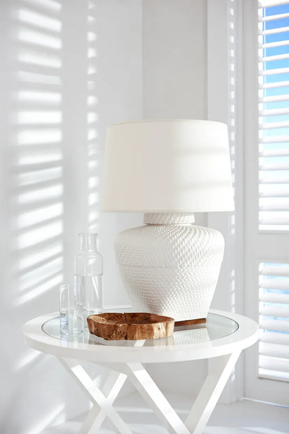 Isla Lamp Ceramic White Leather