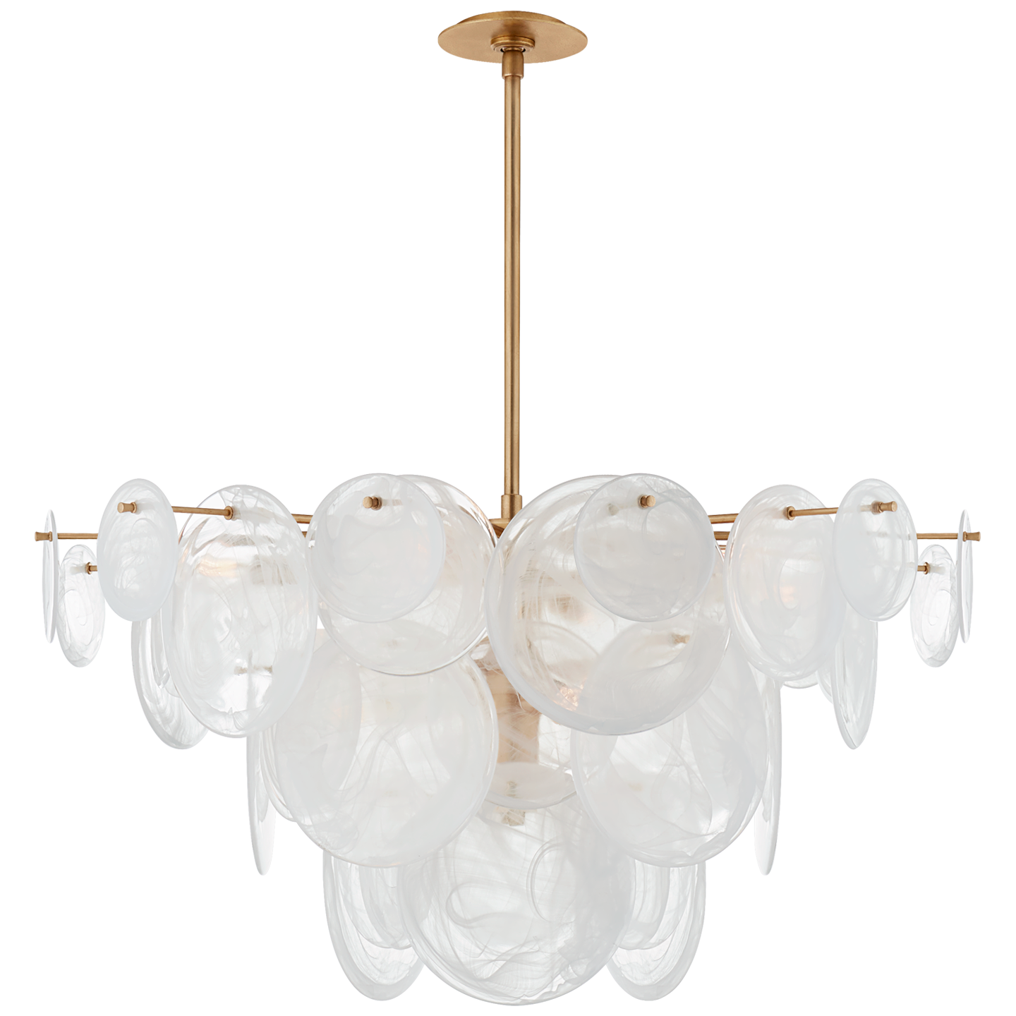 Large Loire Chandelier Gold White Ribbed Glass