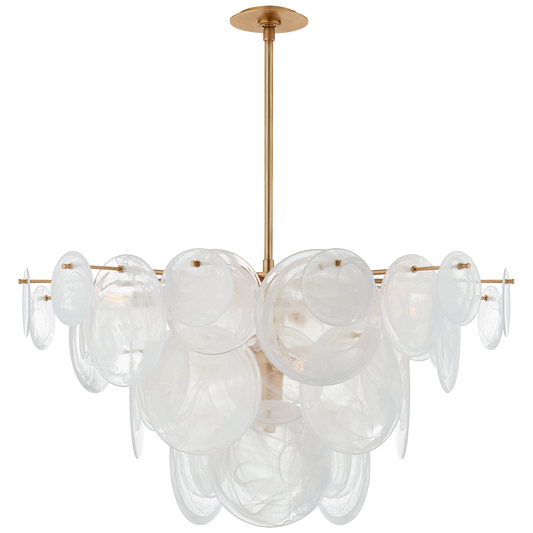 Large Loire Chandelier Gold White Ribbed Glass