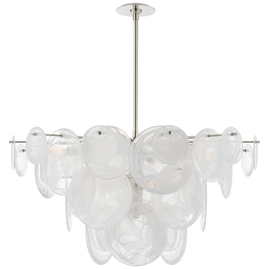 Loire Chandelier Large Nickel White Ribbed Glass