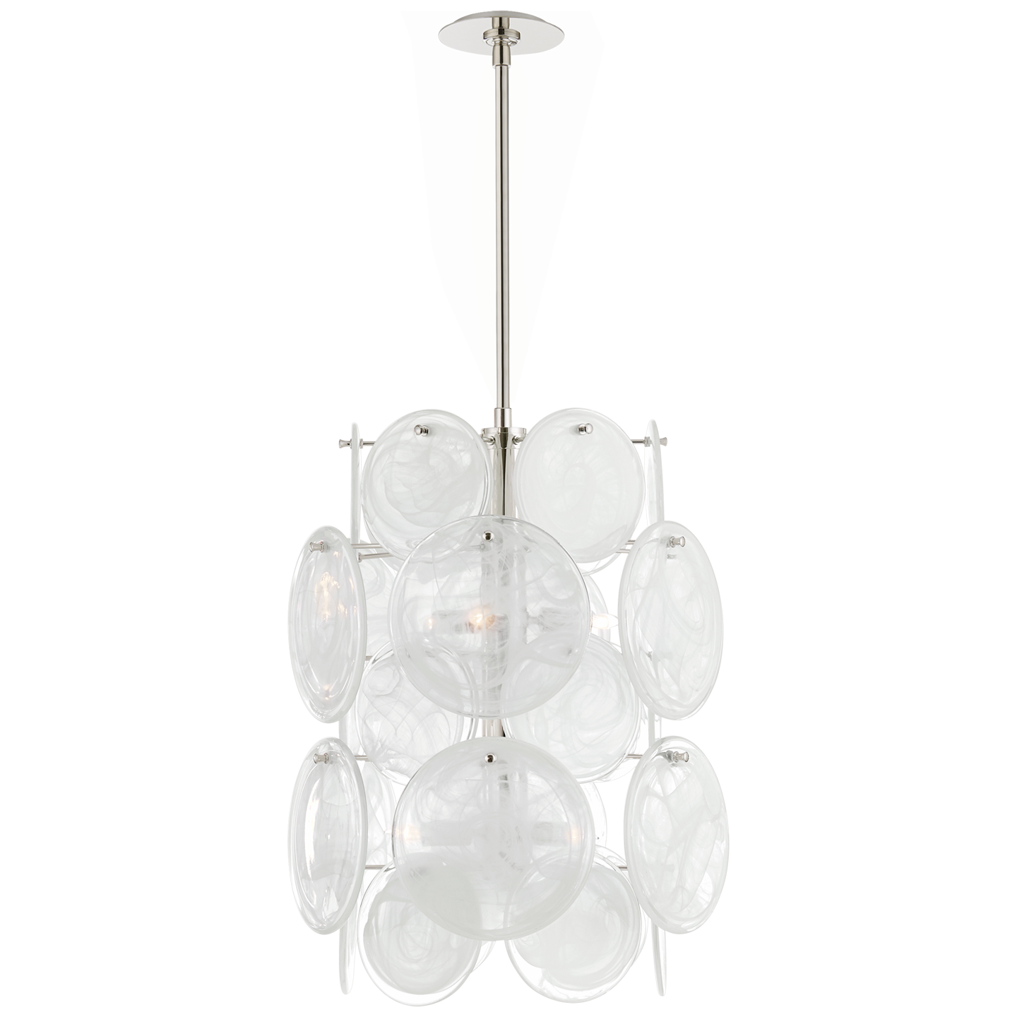 Loire Chandelier Medium Barrel Nickel White Ribbed Glass