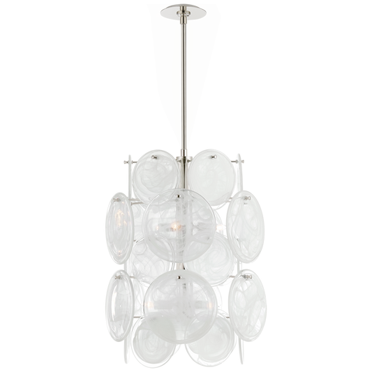 Loire Chandelier Medium Barrel Nickel White Ribbed Glass