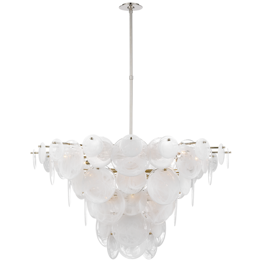 Extra Large Loire Chandelier Nickel White Ribbed Glass