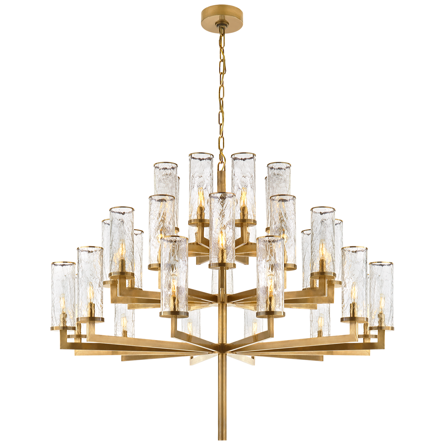 Liaison Triple Brass and Cracked Glass Chandelier