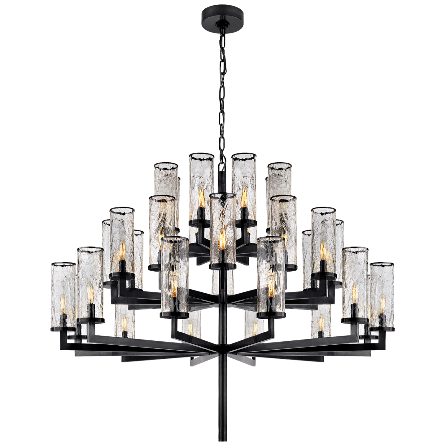 Liaison Triple Bronze and Cracked Glass Chandelier