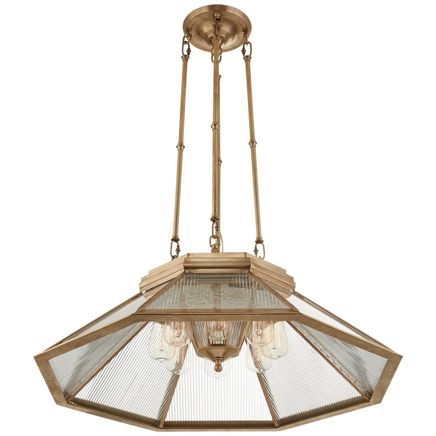 Rivington Chandelier Medium Brass Clear Ribbed Glass 