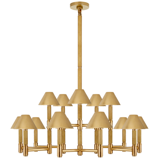 Barrett Large Brass Chandelier with Brass Lampshade 