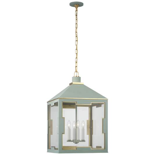 Suspension Ormond Lanterne Medium Celadon Doré et Verre blanc