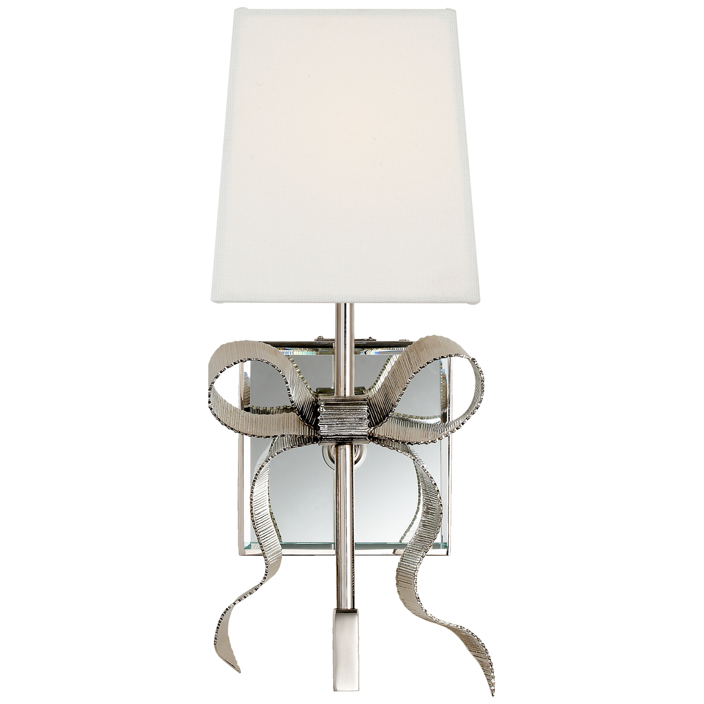 Ellery Gros-Grain Bow Small Wall Lamp Cream Linen/Nickel