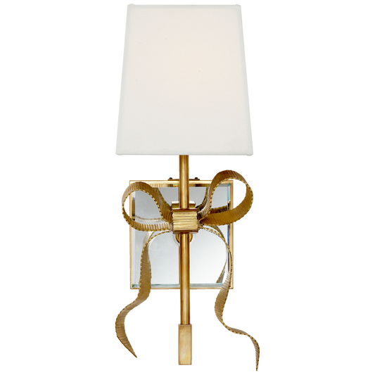 Ellery Gros-Grain Bow Small Wall Lamp Cream Linen/Brass
