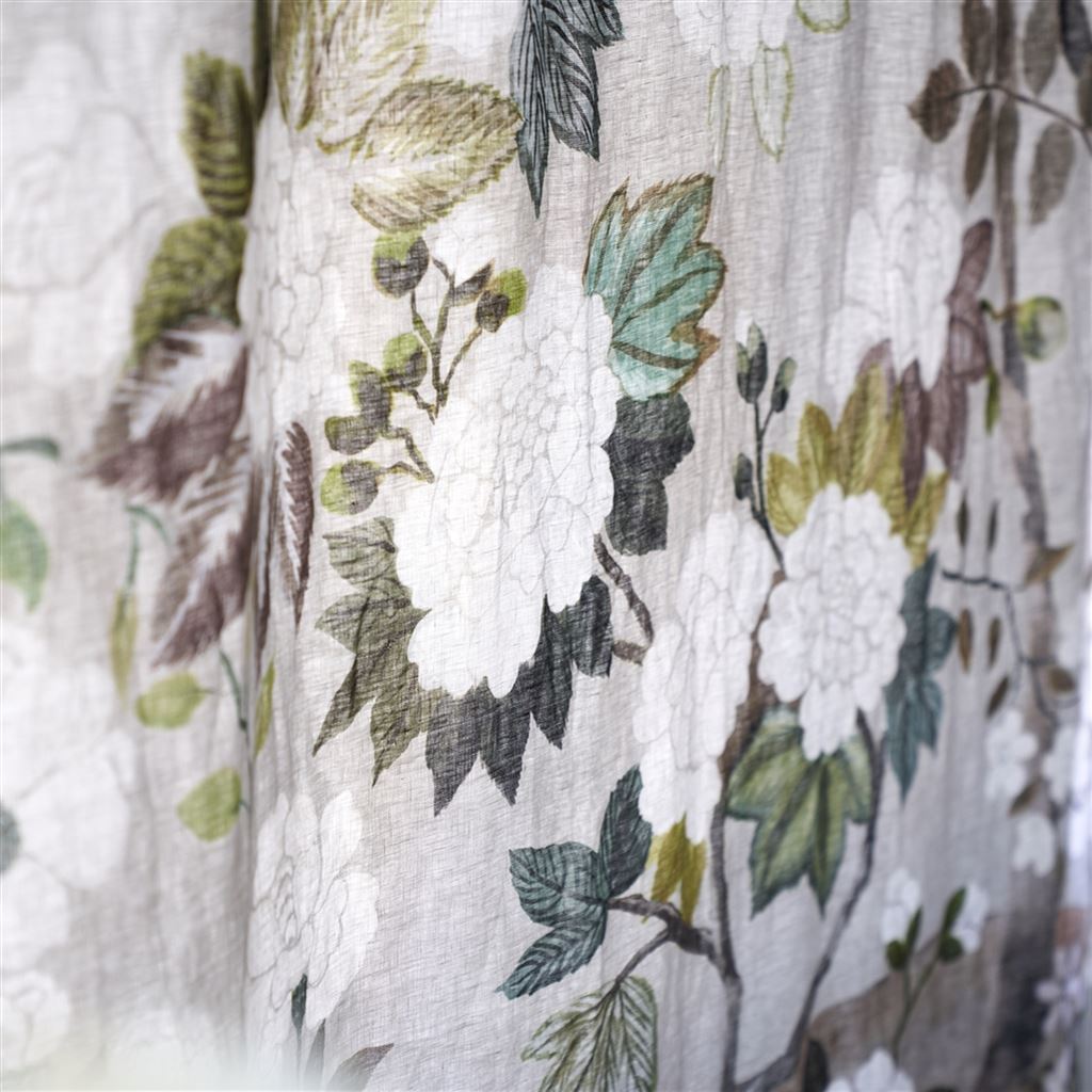 Pale Birch Oriental Flower Fabric