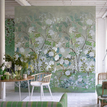 Celadon Oriental Flower Wallpaper