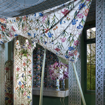 Fabric Fretwork Garden Azur