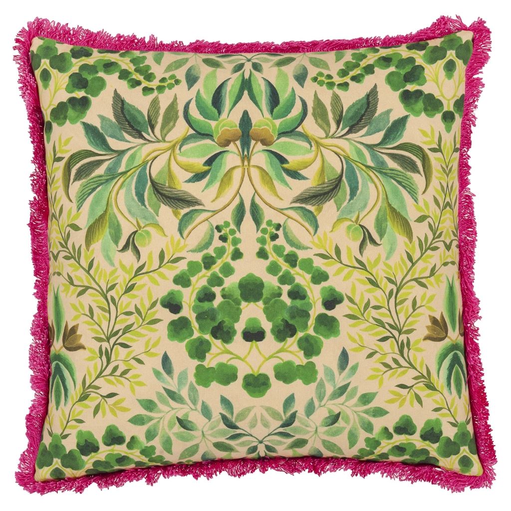 Ikebana Damask Fuchsia Embroidered Cushion