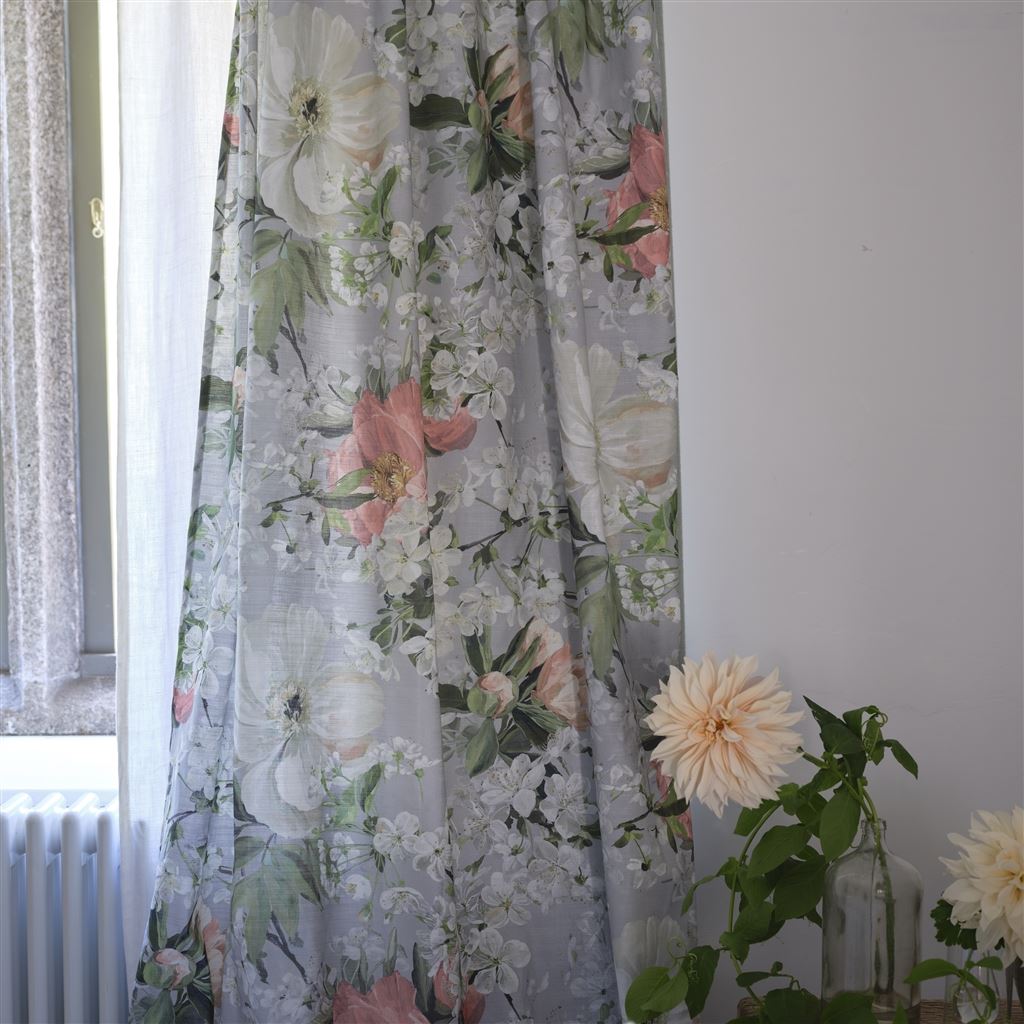 Peony Blossom Platinum Fabric