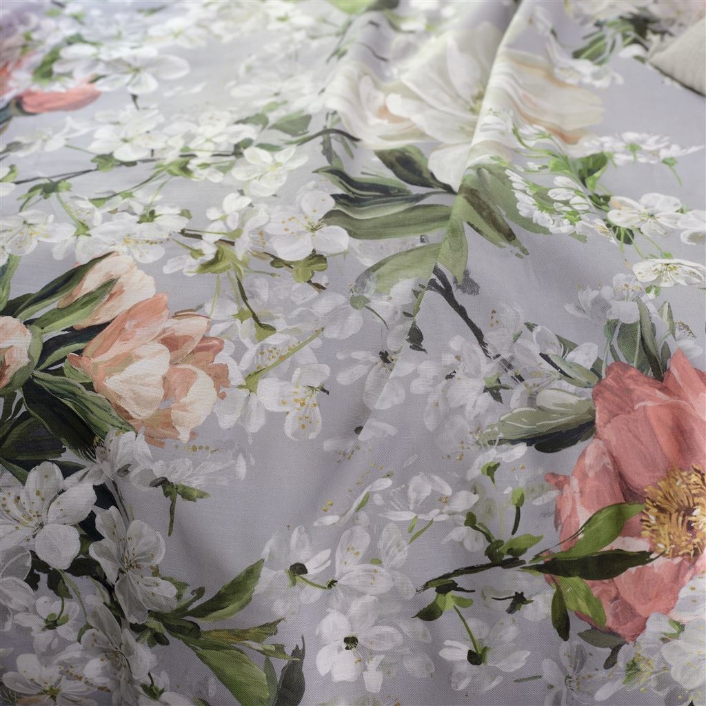 Peony Blossom Platinum Fabric