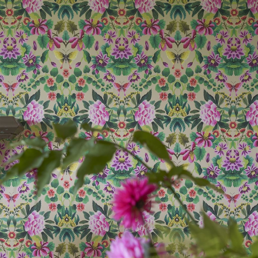 Ikebana Damask Fuchsia Wallpaper