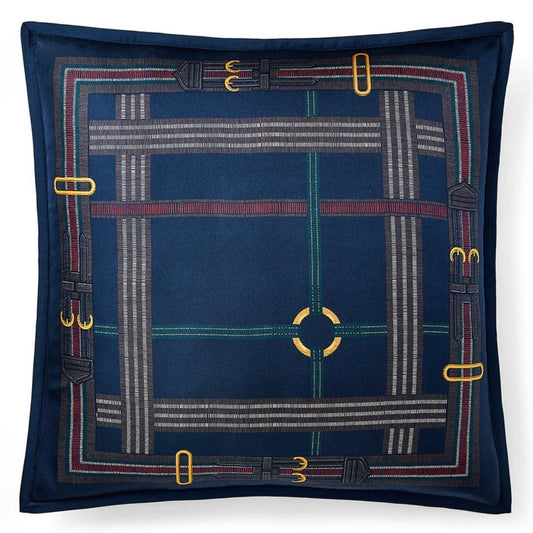 Modern Equestrian Cushion in Navy Blue Silk