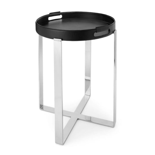 Wyatt Small Table Leather and Brass Black/Silver