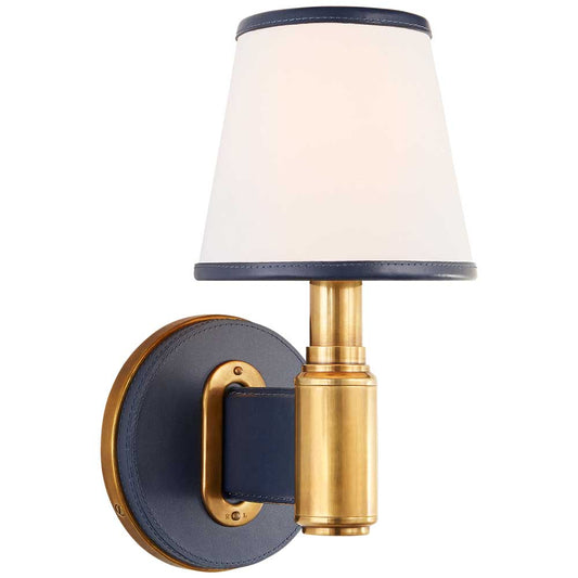 Riley Wall Lamp Brass and Navy Blue Leather