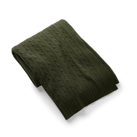 Loden Dark Green Twisted Cashmere Cable Plaid